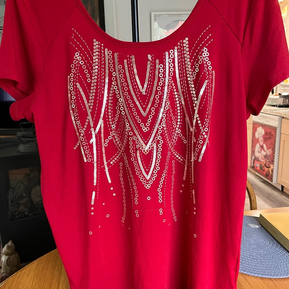 Red Sequin Embellished Women's Top XL